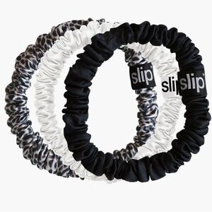 Slip | Skinny Scrunchies - Leopard, White, and Black Hair Ties Trio